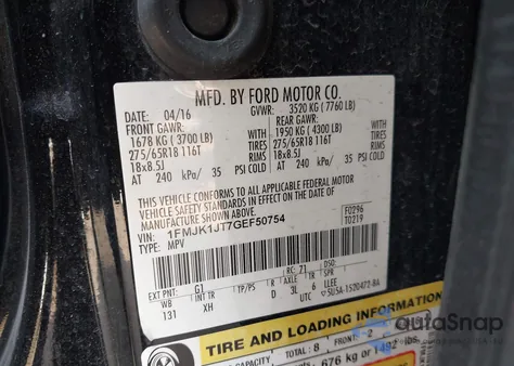 2016 Ford Expedition El Xlt from USA, damaged, VIN 1FMJK1JT7GEF50754